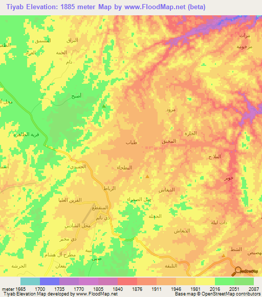 Tiyab,Yemen Elevation Map