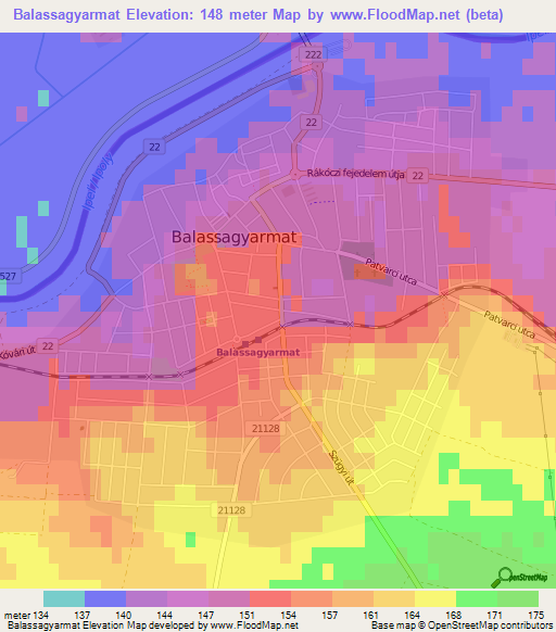 Balassagyarmat,Hungary Elevation Map