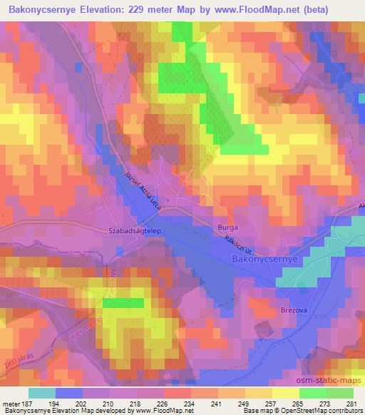 Bakonycsernye,Hungary Elevation Map