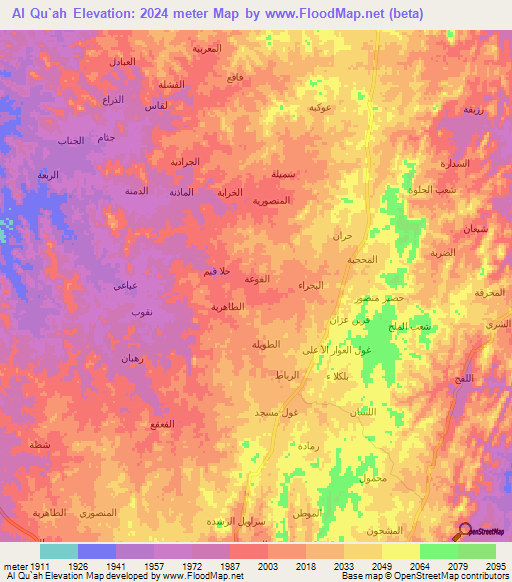 Al Qu`ah,Yemen Elevation Map