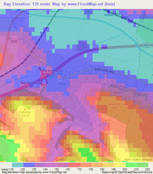 Bag,Hungary Elevation Map