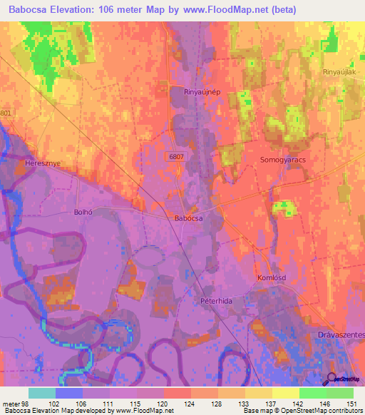 Babocsa,Hungary Elevation Map