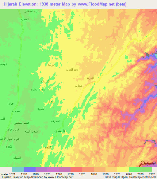 Hijarah,Yemen Elevation Map