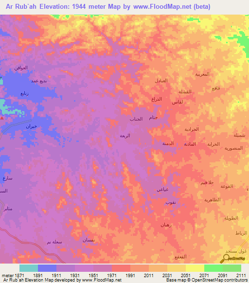 Ar Rub`ah,Yemen Elevation Map