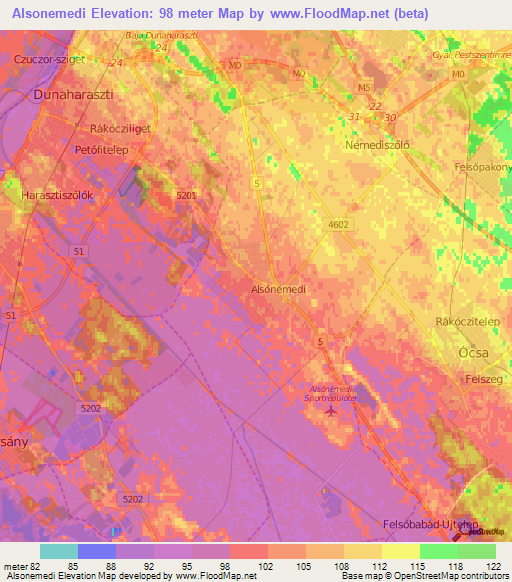 Alsonemedi,Hungary Elevation Map