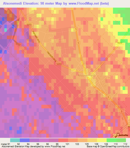 Alsonemedi,Hungary Elevation Map