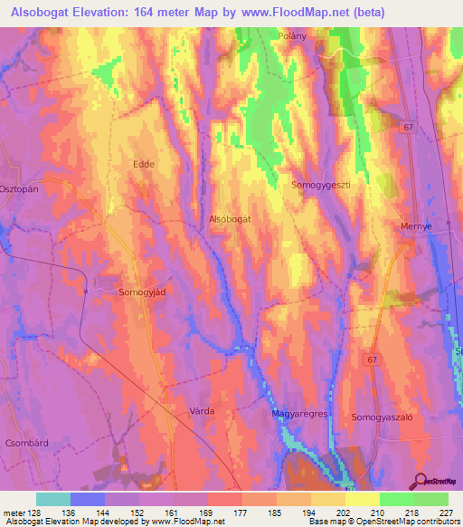 Alsobogat,Hungary Elevation Map