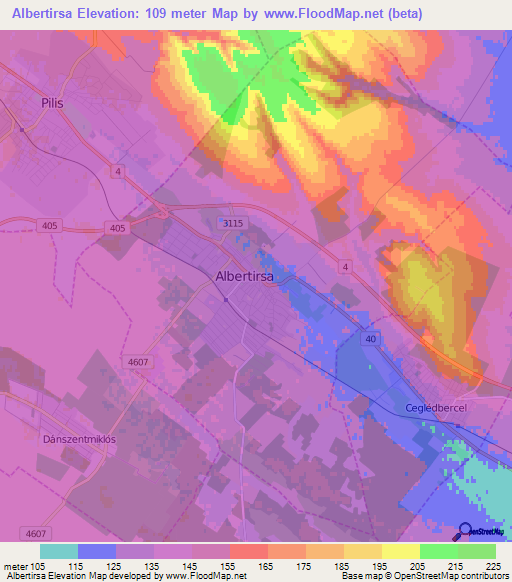 Albertirsa,Hungary Elevation Map