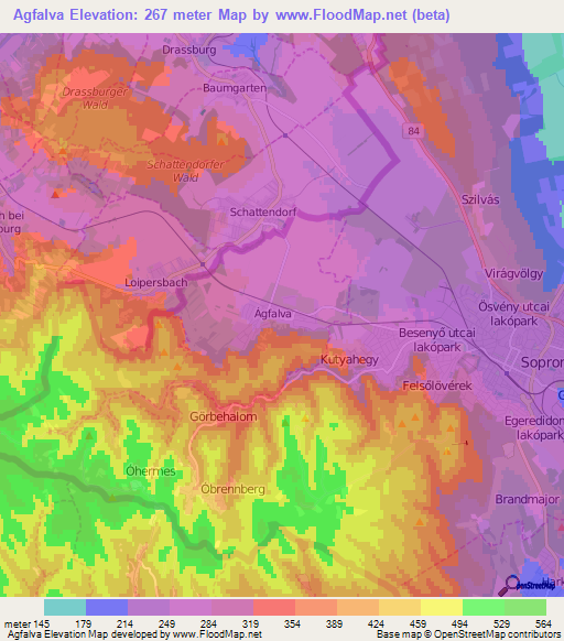 Agfalva,Hungary Elevation Map