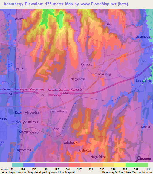 Adamhegy,Hungary Elevation Map