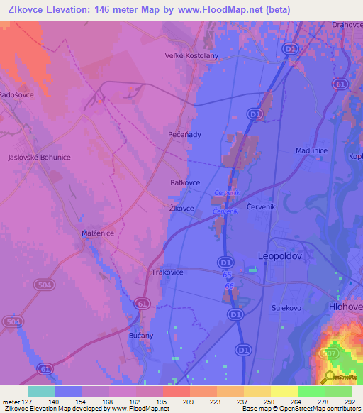 Zlkovce,Slovakia Elevation Map
