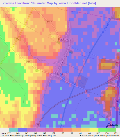 Zlkovce,Slovakia Elevation Map