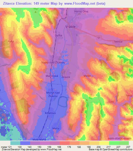 Zitavce,Slovakia Elevation Map