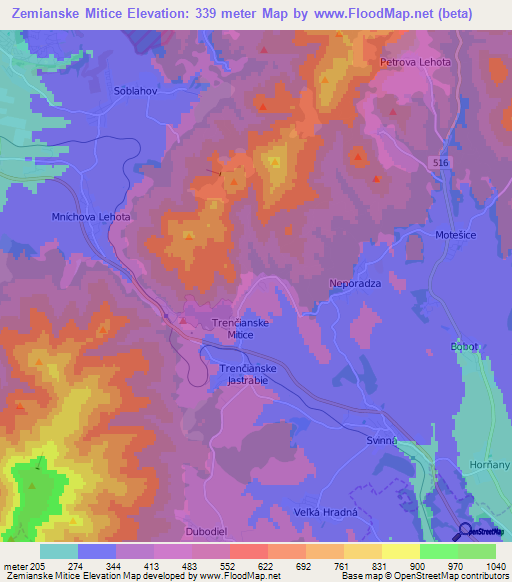 Zemianske Mitice,Slovakia Elevation Map