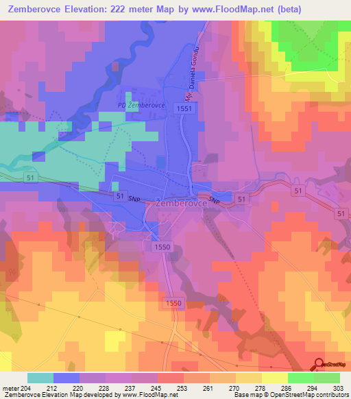 Zemberovce,Slovakia Elevation Map