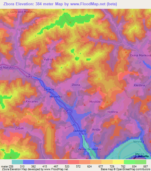 Zbora,Slovakia Elevation Map