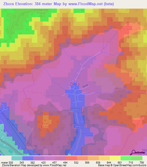 Zbora,Slovakia Elevation Map