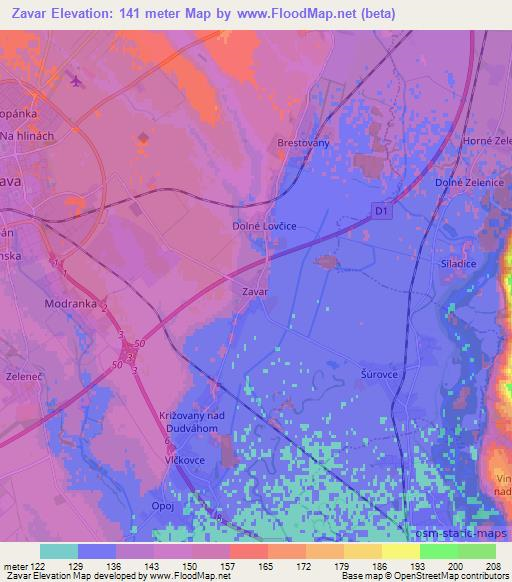 Zavar,Slovakia Elevation Map