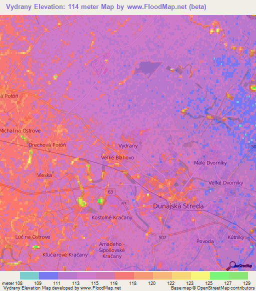 Vydrany,Slovakia Elevation Map