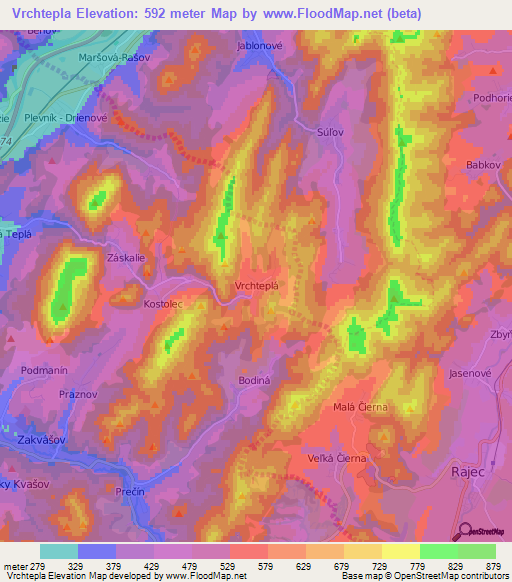 Vrchtepla,Slovakia Elevation Map