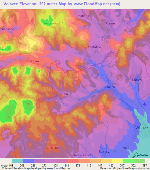 Volavec,Slovakia Elevation Map