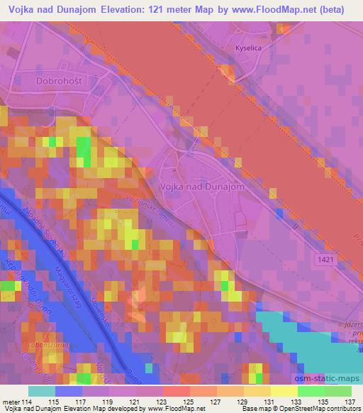 Vojka nad Dunajom,Slovakia Elevation Map
