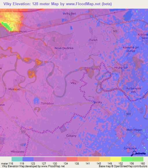 Vlky,Slovakia Elevation Map