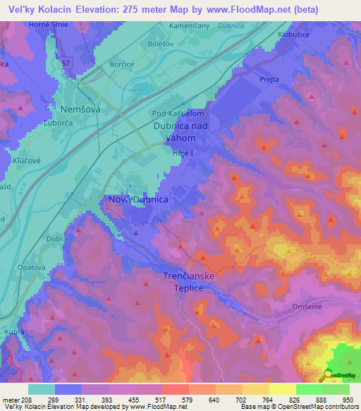 Vel'ky Kolacin,Slovakia Elevation Map