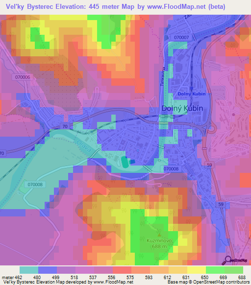 Vel'ky Bysterec,Slovakia Elevation Map