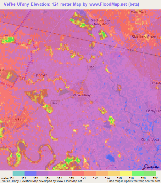 Vel'ke Ul'any,Slovakia Elevation Map