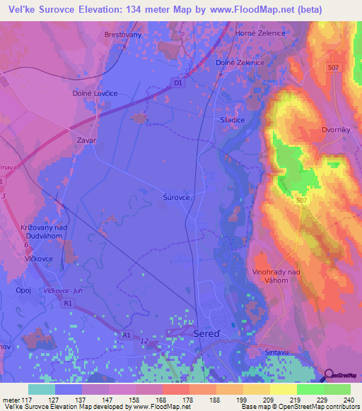 Vel'ke Surovce,Slovakia Elevation Map