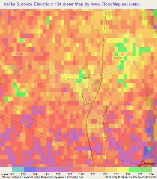 Vel'ke Surovce,Slovakia Elevation Map