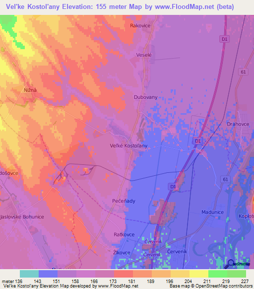 Vel'ke Kostol'any,Slovakia Elevation Map