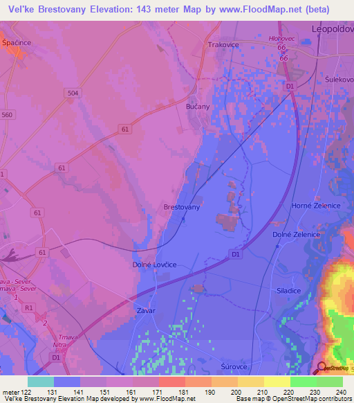 Vel'ke Brestovany,Slovakia Elevation Map