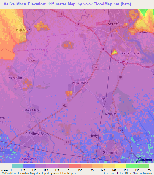 Vel'ka Maca,Slovakia Elevation Map