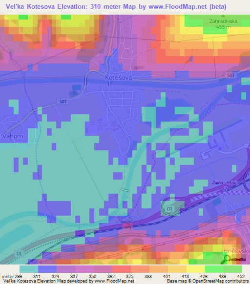 Vel'ka Kotesova,Slovakia Elevation Map