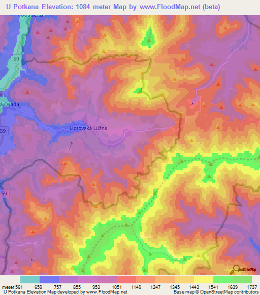 U Potkana,Slovakia Elevation Map