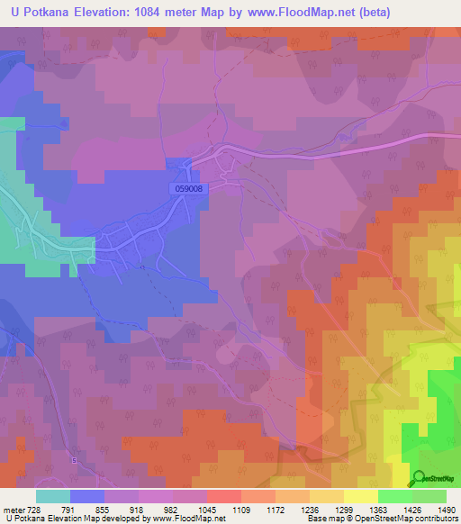 U Potkana,Slovakia Elevation Map