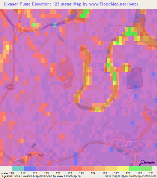Ujvasar Pusta,Slovakia Elevation Map