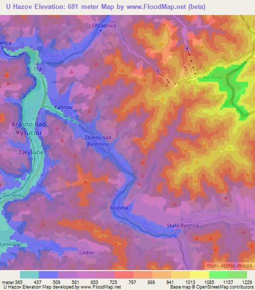 U Hazov,Slovakia Elevation Map