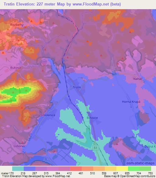 Trstin,Slovakia Elevation Map