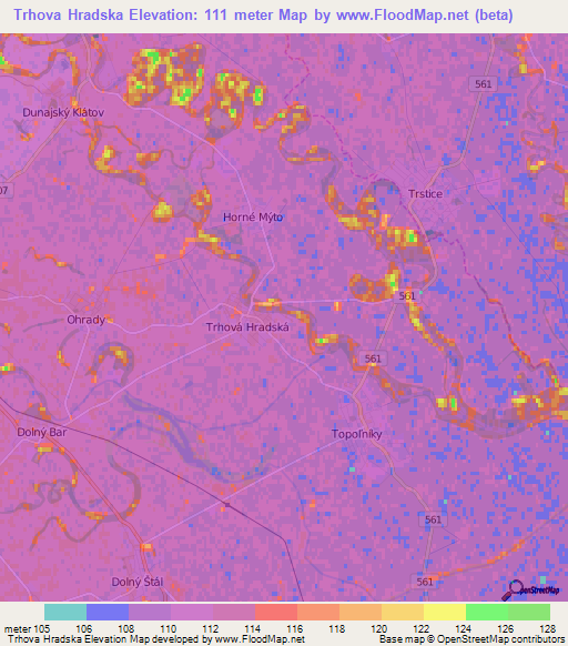 Trhova Hradska,Slovakia Elevation Map
