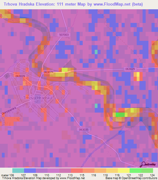 Trhova Hradska,Slovakia Elevation Map