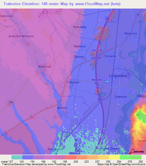 Trakovice,Slovakia Elevation Map