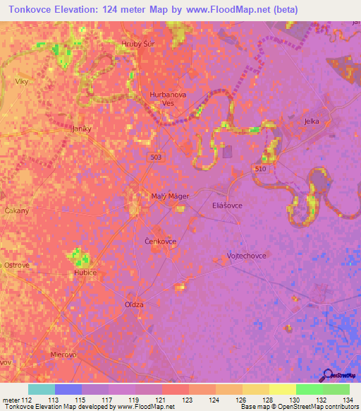 Tonkovce,Slovakia Elevation Map