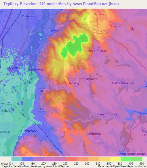 Teplicky,Slovakia Elevation Map