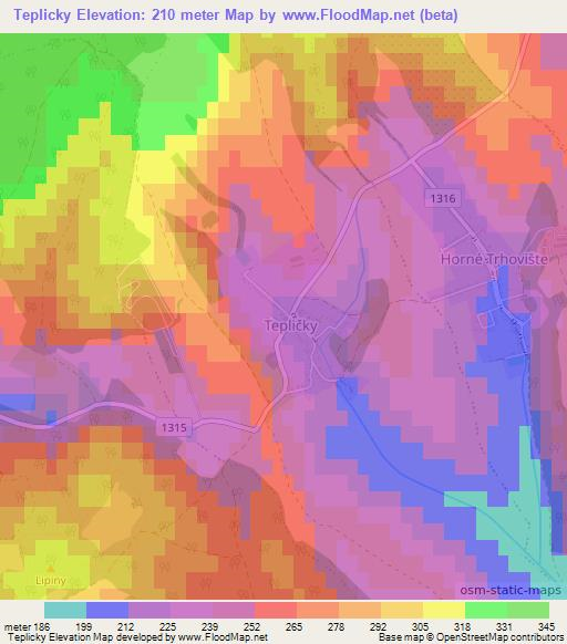 Teplicky,Slovakia Elevation Map