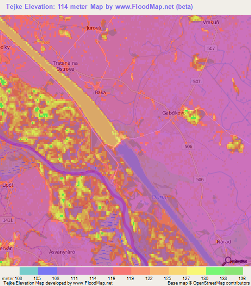 Tejke,Slovakia Elevation Map