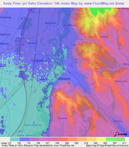 Svaty Peter pri Vahu,Slovakia Elevation Map