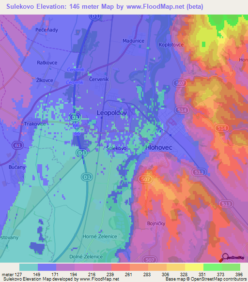 Sulekovo,Slovakia Elevation Map